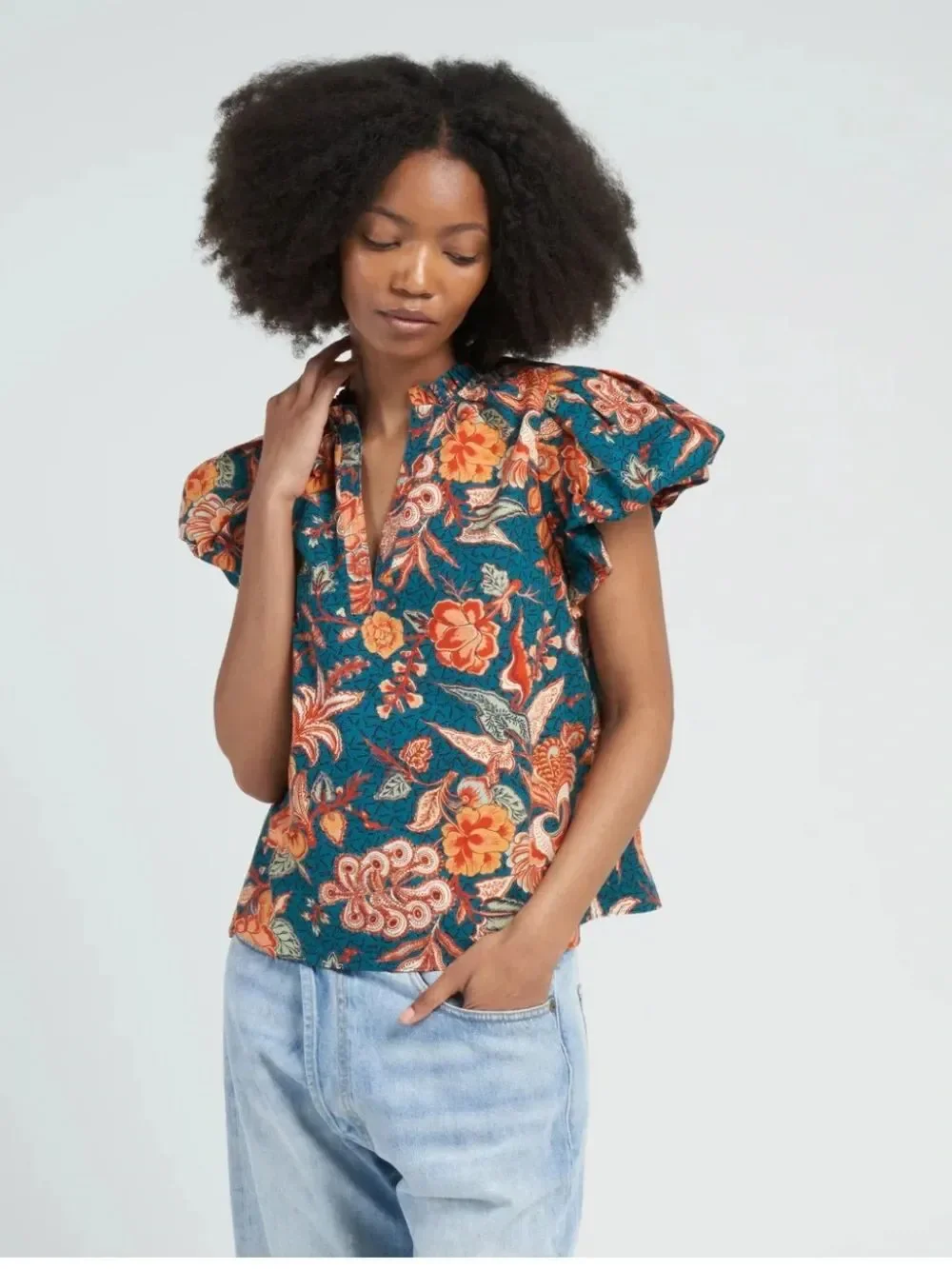 Ulla Johnson Women’s Evelyn Top Delphinium Print Size 4 100% Cotton